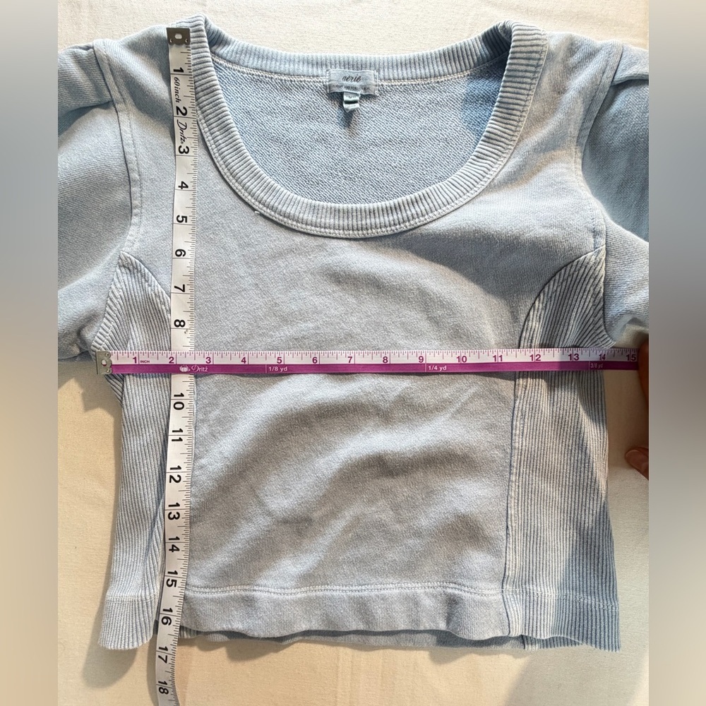 Aerie Light Blue Puff Sleeve Cropped Sweatshirt XS Casual Loungewear Balletcore - Picture 7 of 7